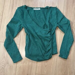 Free People Dark Teal Long Sleeve Wrap style Top